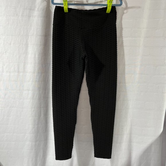 Women's Letsfit Black Anti-Cellulite Leggings with Scrunch Booty/Butt Size Large - Picture 2 of 5